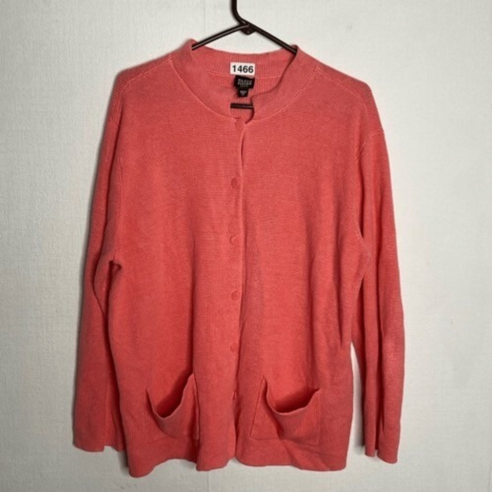 Eileen Fisher Peach Knit Button Front‎ Cardigan Women 1X China 100% Linen